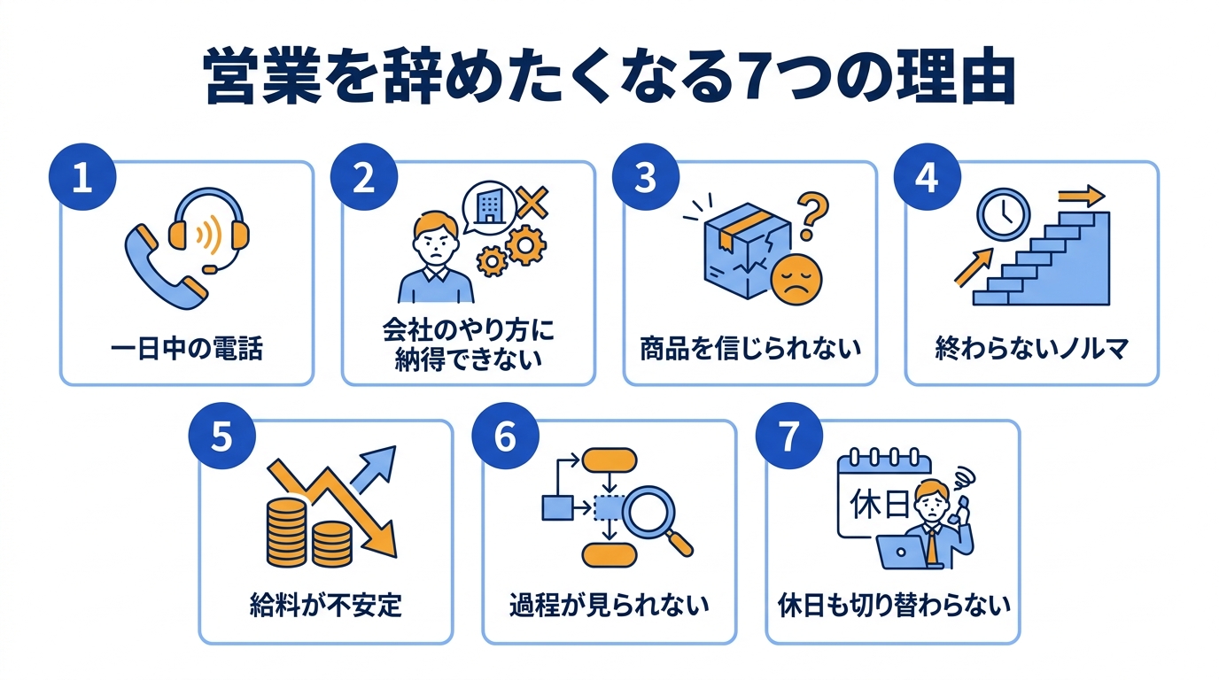 営業を辞めたくなる主な理由を示した図解