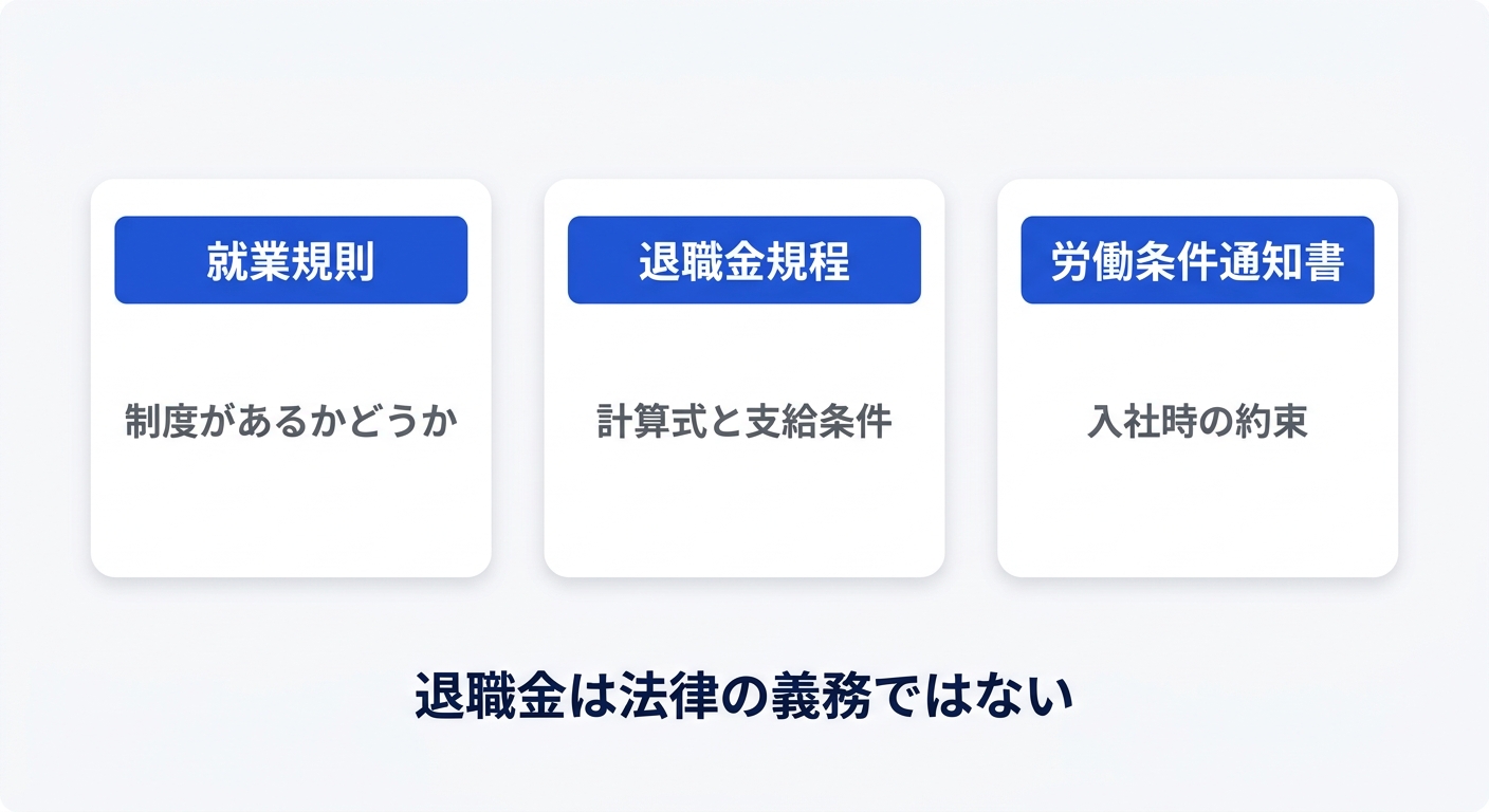 退職金があるかどうかを確認する3つの場所を示した図解