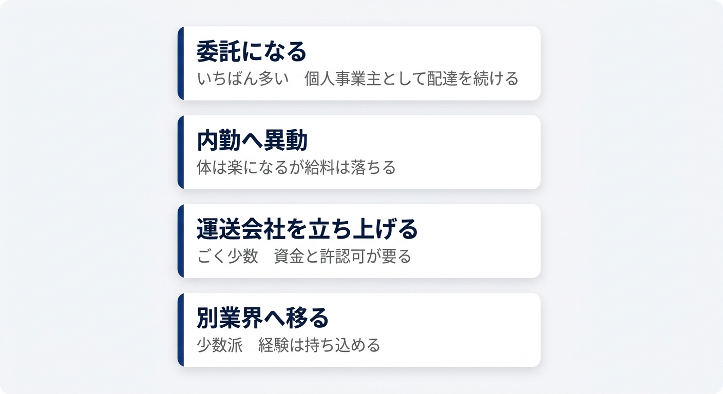 運送業界を辞めた人が実際に選んだ4つの進路を整理した図解