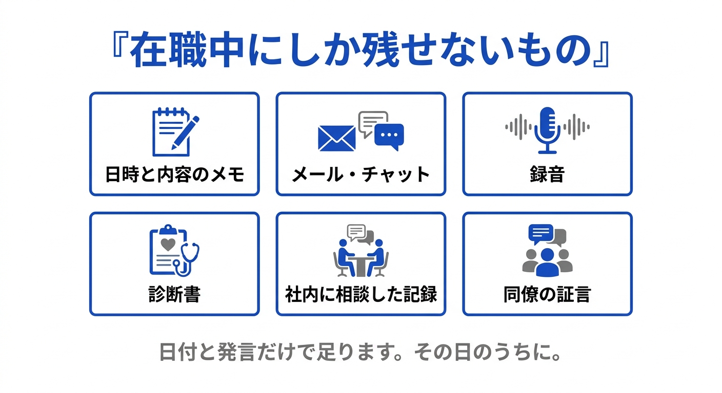 パワハラの記録として残しておくものを整理した図解