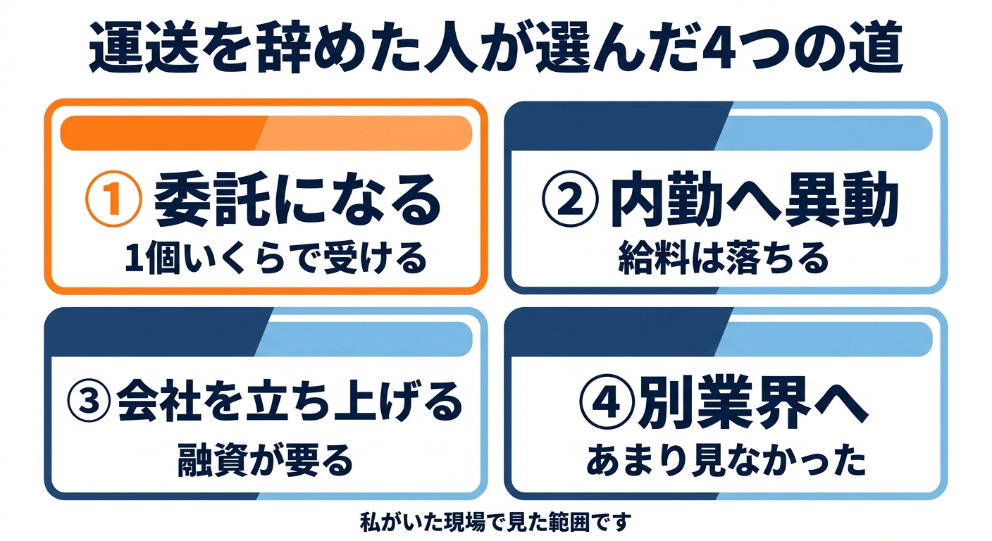 運送を辞めた人が選んだ4つの進路を整理した図解
