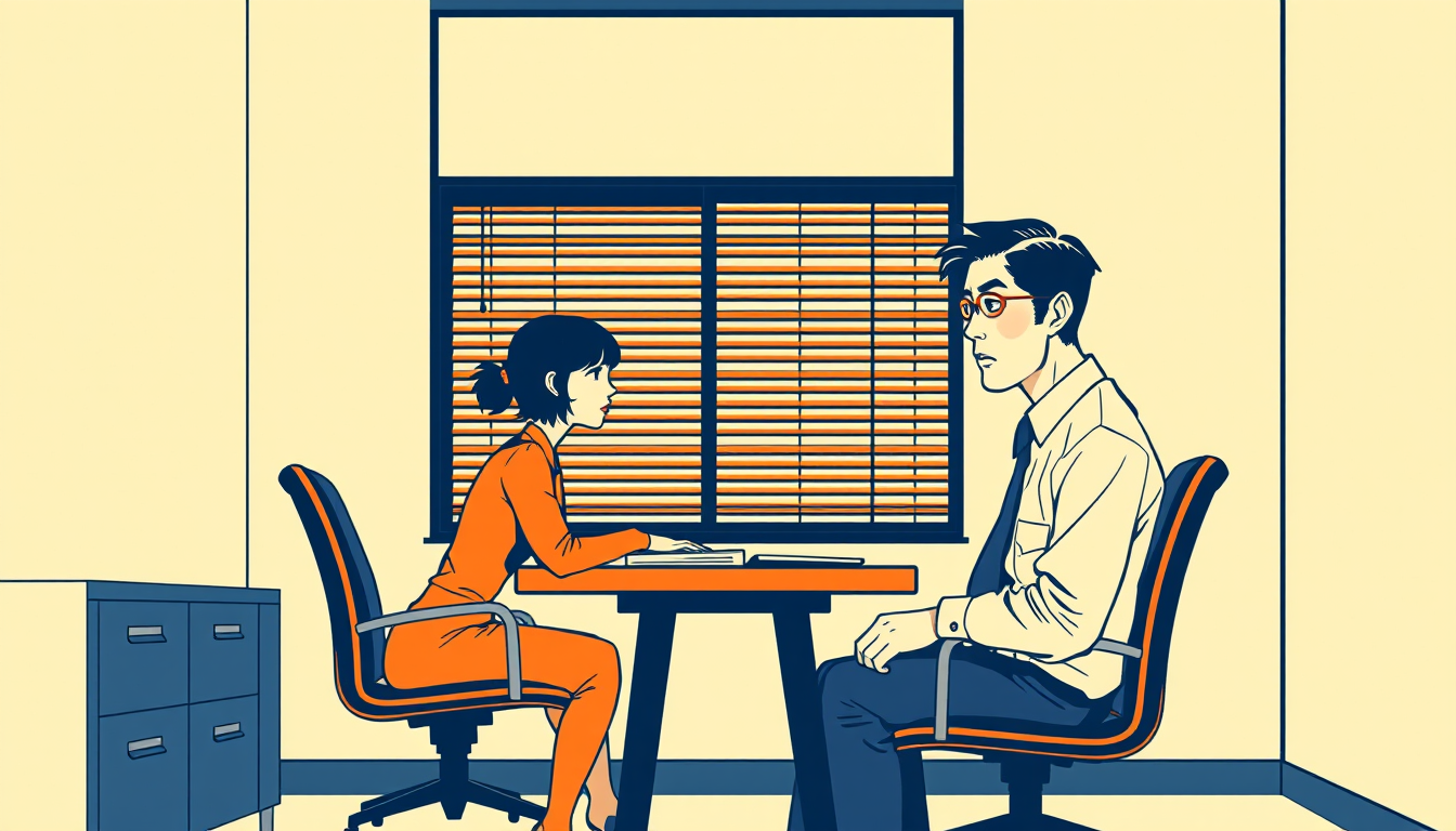 転勤の内示について会社と話している様子
