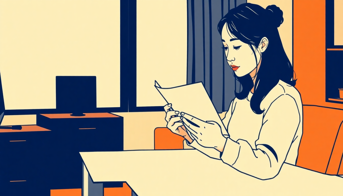 求人票の休日の欄を指でたどって確かめている様子