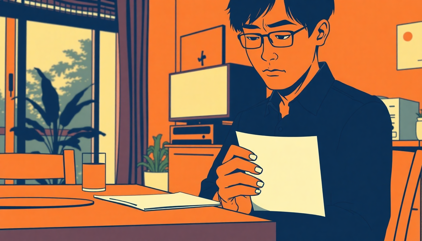年俸の内訳を給与明細で確かめている様子