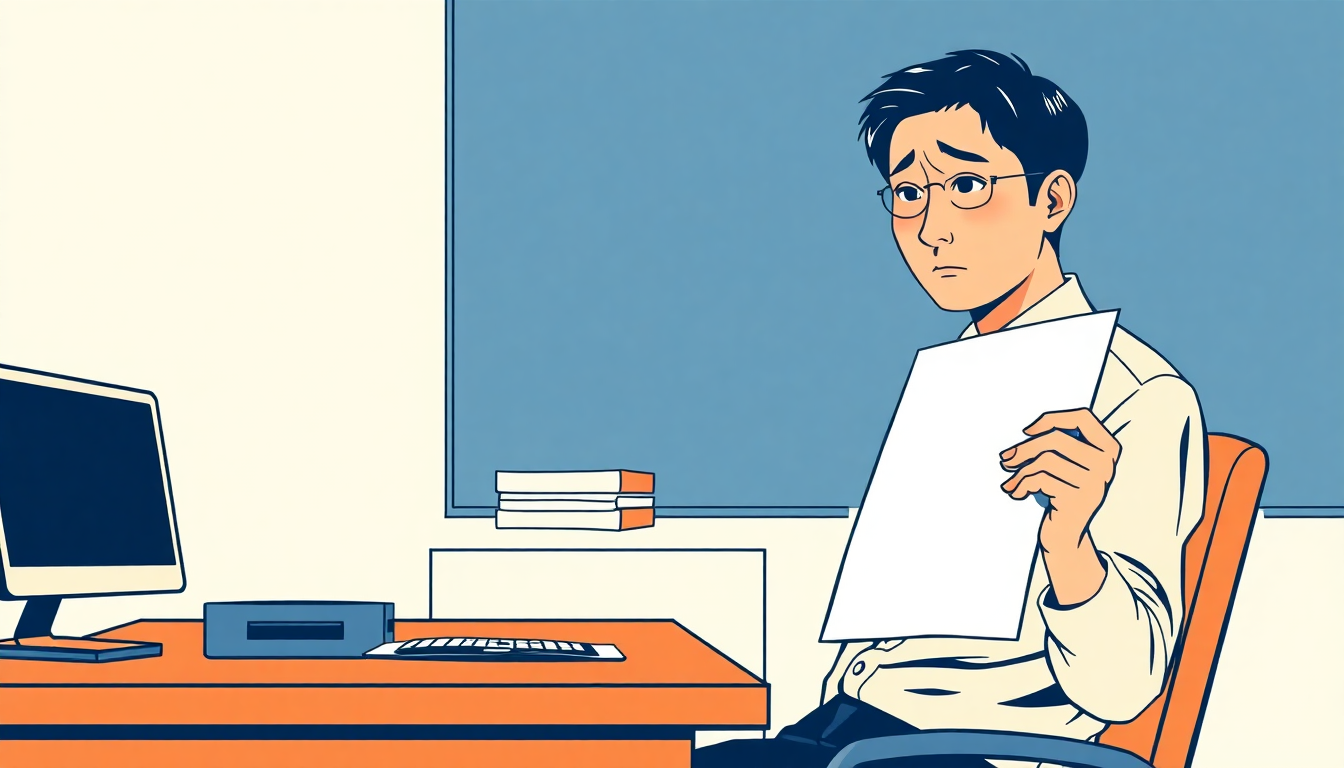 契約更新の通知を受け取って考え込んでいる様子