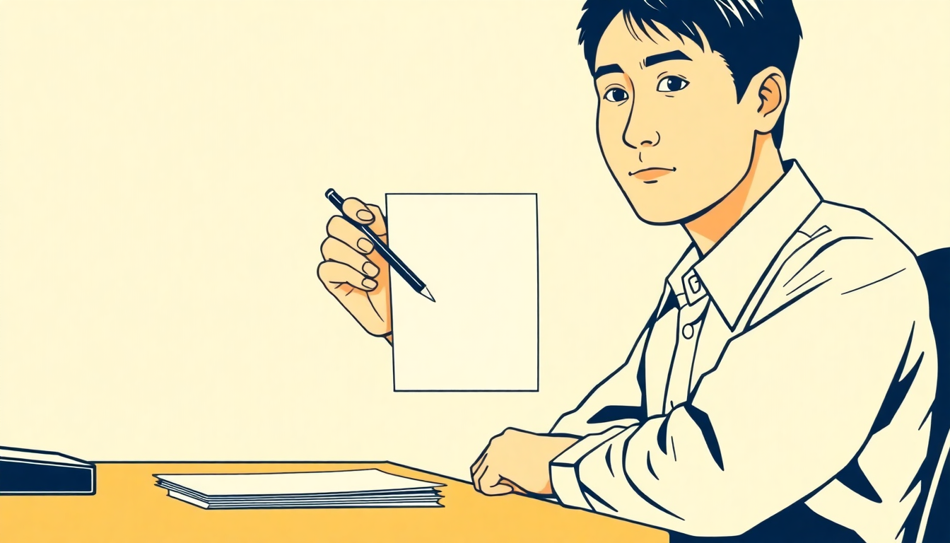 退職手続きで書類にサインを求められている様子