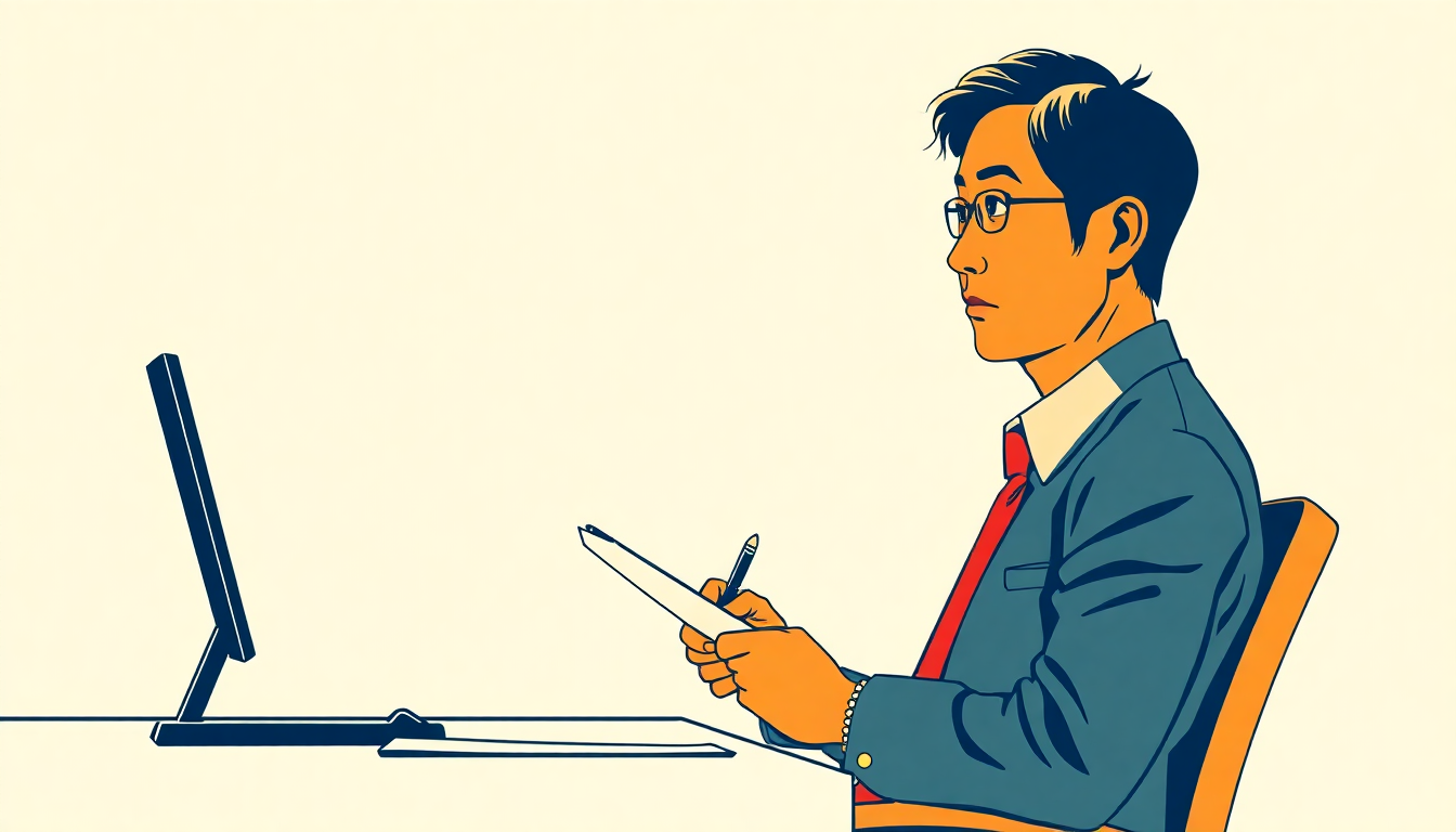 退職金規程と自分の勤続年数を突き合わせている様子